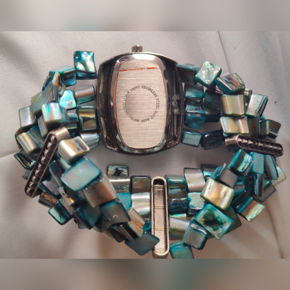 Silver Quartz Watch with Blue Shell Strap - Picture 2 of 4